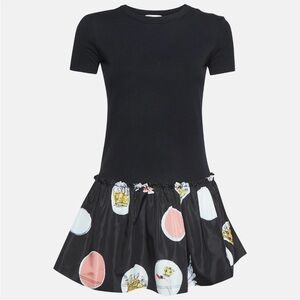 RED Valentino Black Printed Cotton and Synthetic Flounce T-Shirt